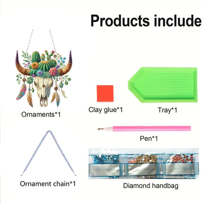 Acrylic Special Shape Horn Cactus Rhinestone Diamond Art Pendants for Art Crafts