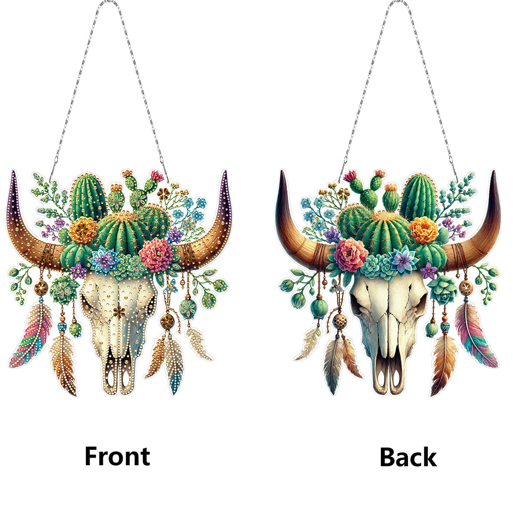 Acrylic Special Shape Horn Cactus Rhinestone Diamond Art Pendants for Art Crafts