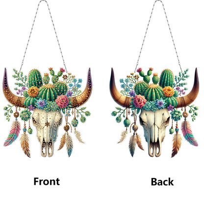 Acrylic Special Shape Horn Cactus Rhinestone Diamond Art Pendants for Art Crafts