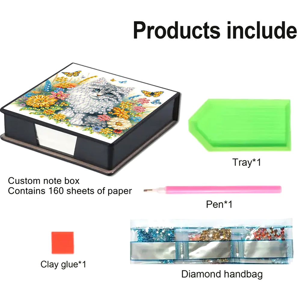Animals Diamond Painting Notecard Box Gem Art Sticky Note Holder for Home Office