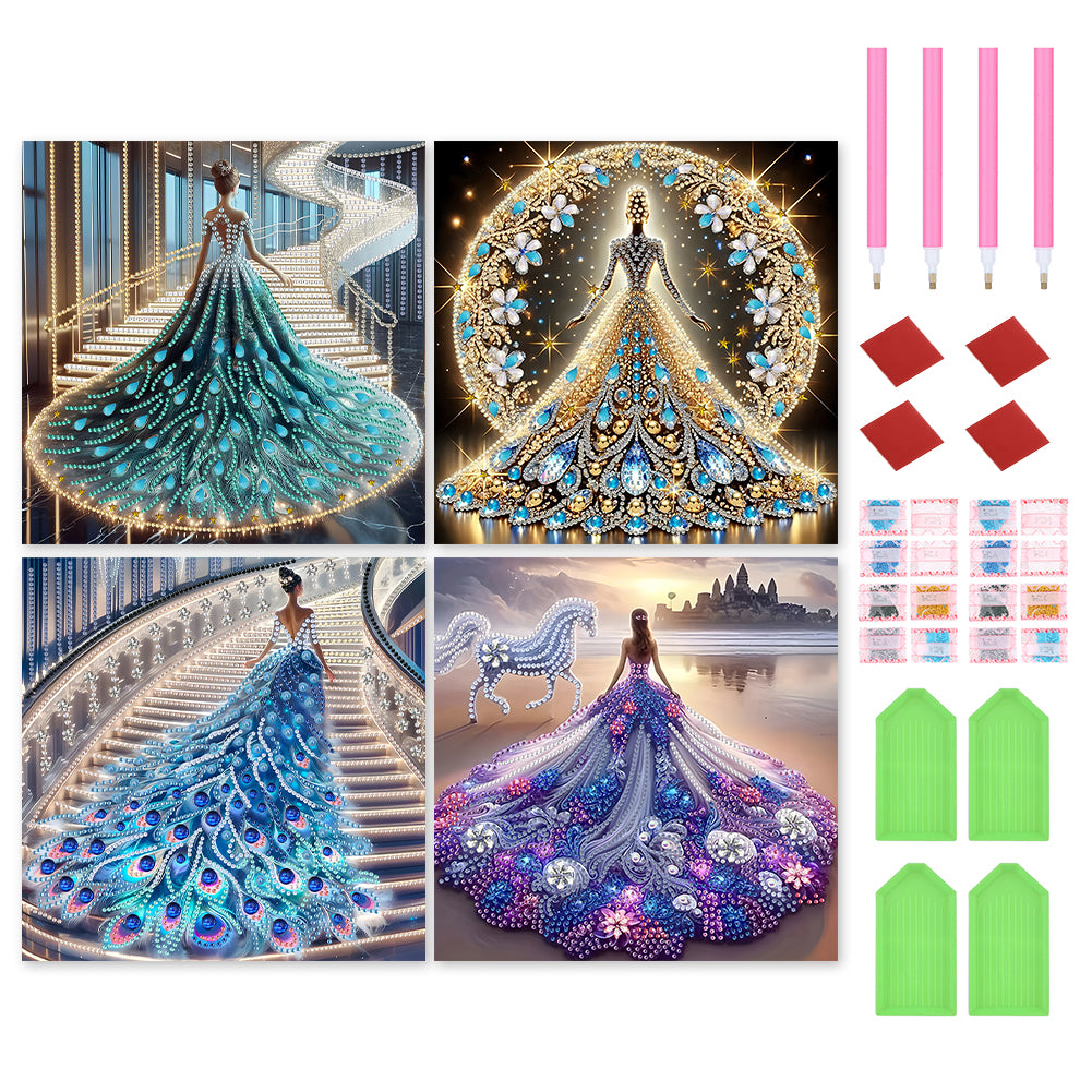 4 Pcs Dress Skirt Girl - Special Shaped Drill Diamond Painting 30*30CM