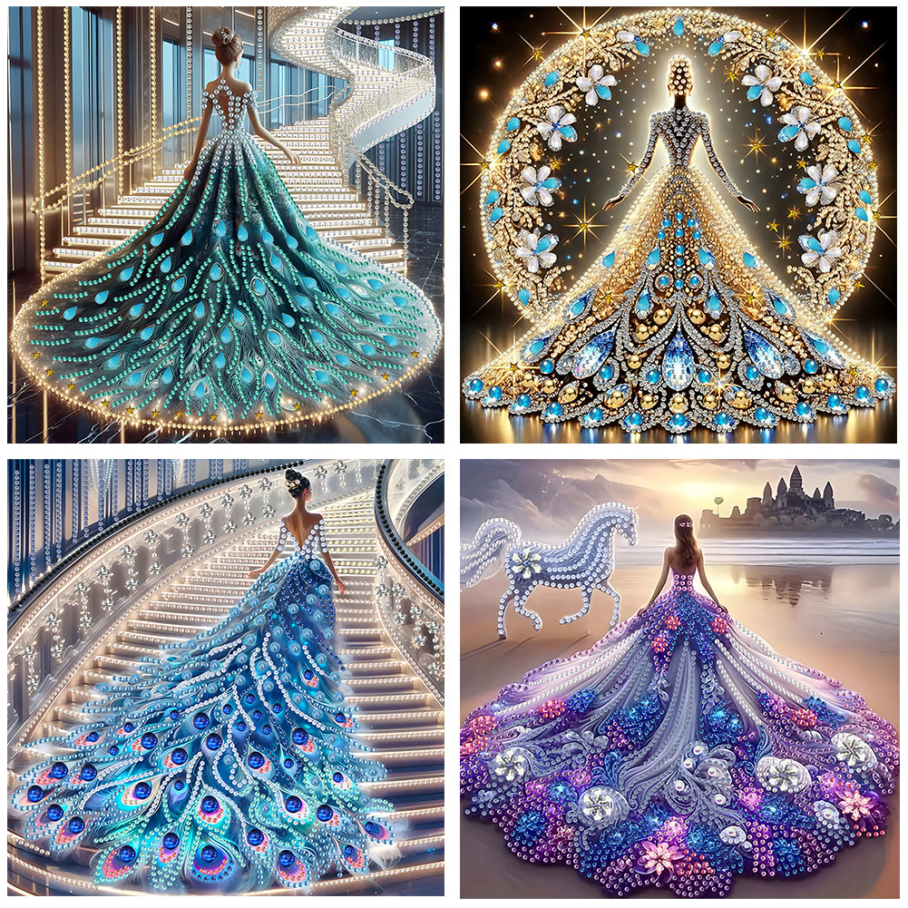 4 Pcs Dress Skirt Girl - Special Shaped Drill Diamond Painting 30*30CM