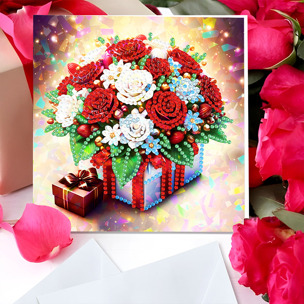 8Pcs Flower Envelope Rhinestone Painting Card Kit Diamond Painting Greeting Card