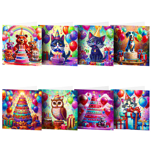 8Pcs Flower Envelope Rhinestone Painting Card Kit Diamond Painting Greeting Card