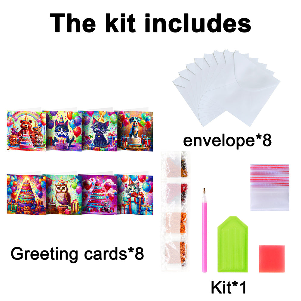 8Pcs Flower Envelope Rhinestone Painting Card Kit Diamond Painting Greeting Card