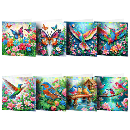8Pcs Flower Envelope Rhinestone Painting Card Kit Diamond Painting Greeting Card