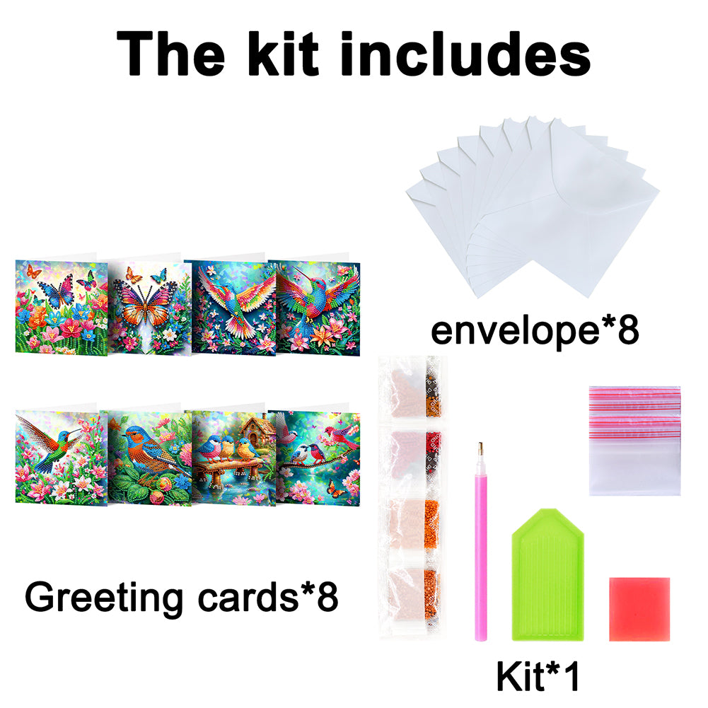 8Pcs Flower Envelope Rhinestone Painting Card Kit Diamond Painting Greeting Card