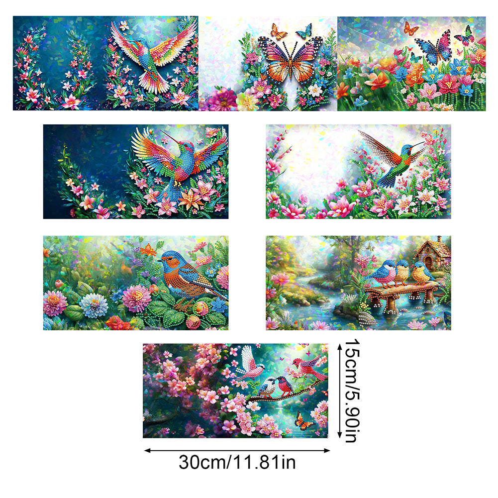 8Pcs Flower Envelope Rhinestone Painting Card Kit Diamond Painting Greeting Card