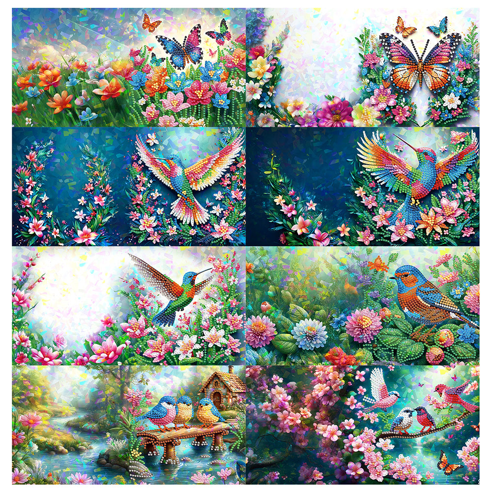 8Pcs Flower Envelope Rhinestone Painting Card Kit Diamond Painting Greeting Card