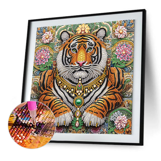 Lion In The Flower Bush - Special Shaped Drill Diamond Painting 30*30CM