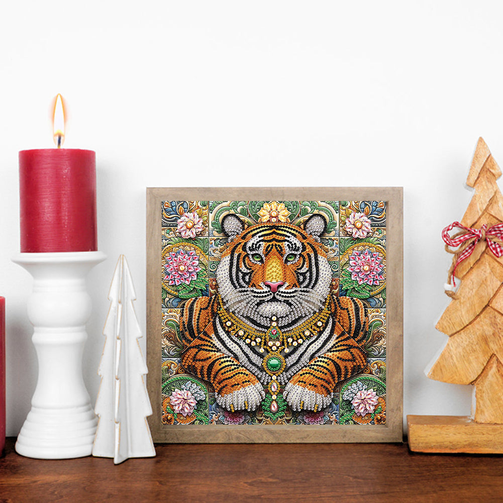 Lion In The Flower Bush - Special Shaped Drill Diamond Painting 30*30CM