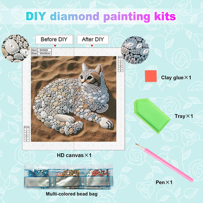 Abstract Pebble Cat - Special Shaped Drill Diamond Painting 30*30CM