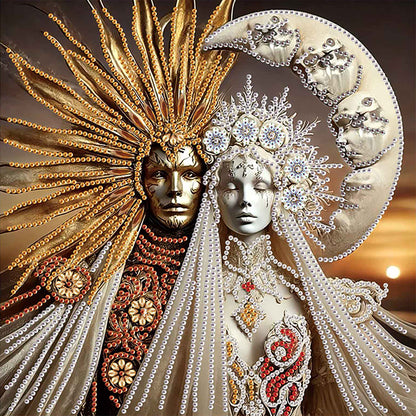 Abstract Art Sun And Moon God - Special Shaped Drill Diamond Painting 30*30CM