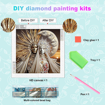 Abstract Art Sun And Moon God - Special Shaped Drill Diamond Painting 30*30CM