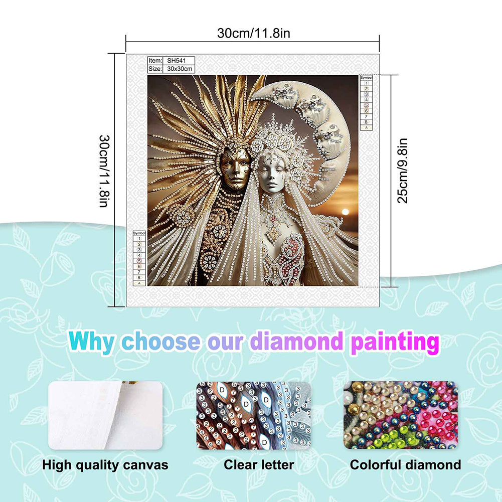 Abstract Art Sun And Moon God - Special Shaped Drill Diamond Painting 30*30CM
