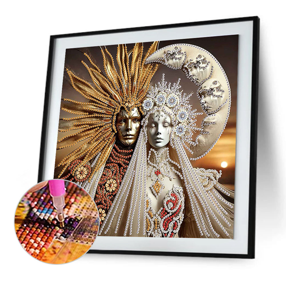 Abstract Art Sun And Moon God - Special Shaped Drill Diamond Painting 30*30CM