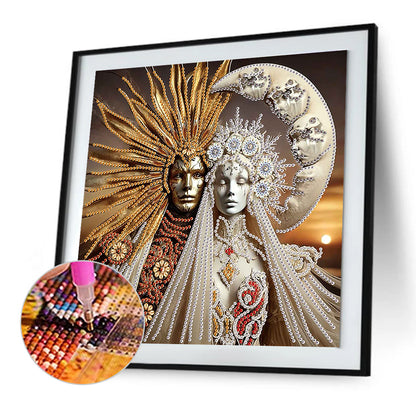 Abstract Art Sun And Moon God - Special Shaped Drill Diamond Painting 30*30CM