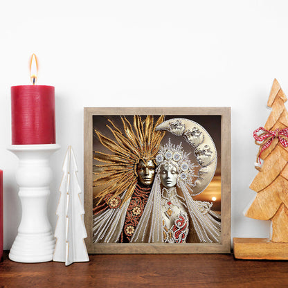 Abstract Art Sun And Moon God - Special Shaped Drill Diamond Painting 30*30CM