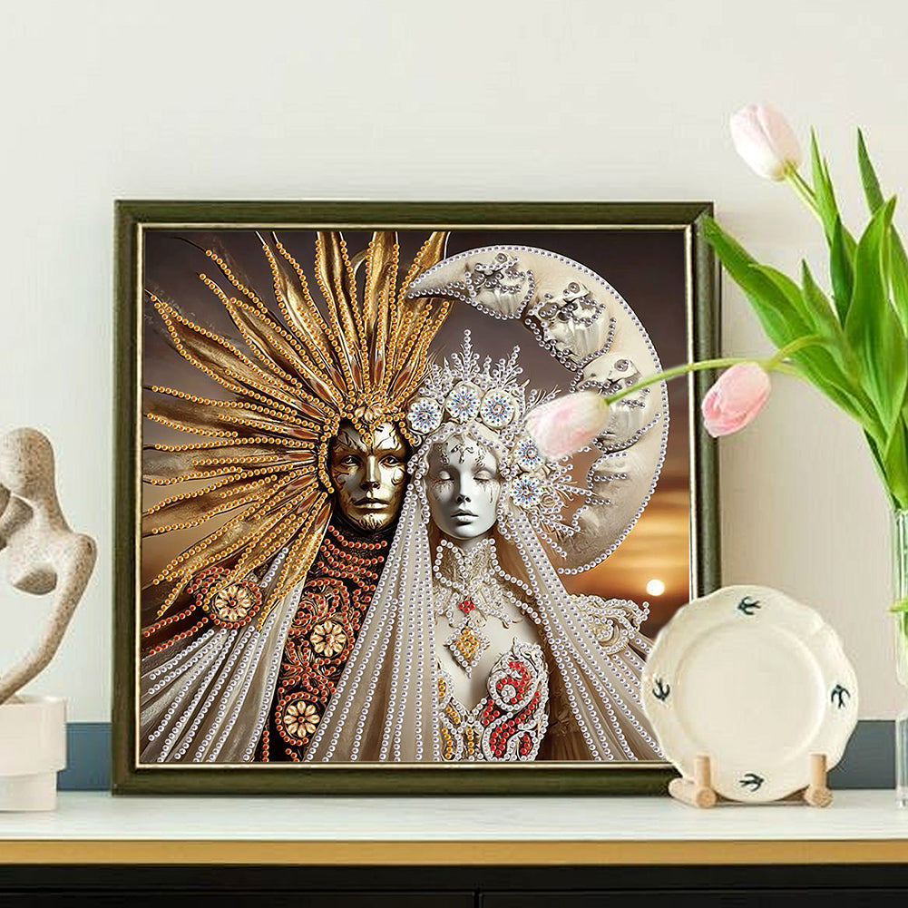 Abstract Art Sun And Moon God - Special Shaped Drill Diamond Painting 30*30CM
