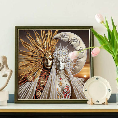 Abstract Art Sun And Moon God - Special Shaped Drill Diamond Painting 30*30CM