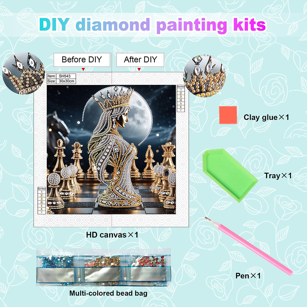 Abstract Chess Goddess - Special Shaped Drill Diamond Painting 30*30CM