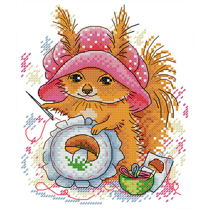 The Squirrel Who Loves Embroidery - 14CT Stamped Cross Stitch 18*21CM(Joy Sunday)