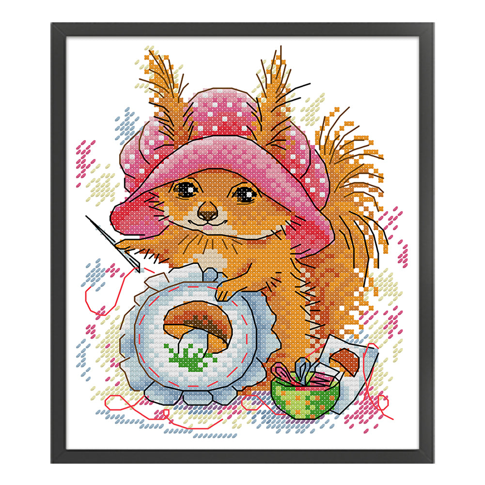 The Squirrel Who Loves Embroidery - 14CT Stamped Cross Stitch 18*21CM(Joy Sunday)