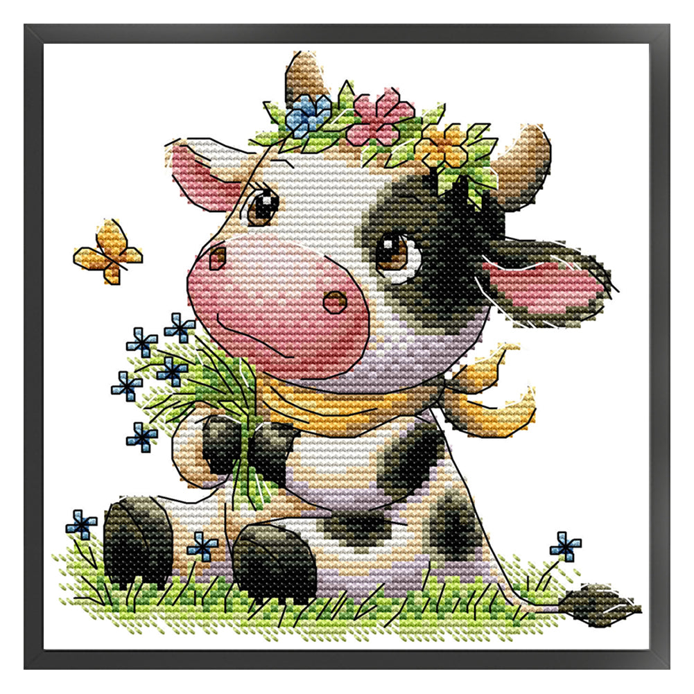 Cute Little Cow - 14CT Stamped Cross Stitch 19*20CM(Joy Sunday)