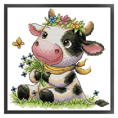 Cute Little Cow - 14CT Stamped Cross Stitch 19*20CM(Joy Sunday)