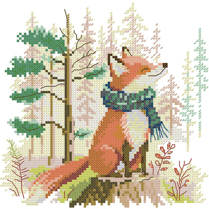 Little Fox In Scarf - 14CT Stamped Cross Stitch 21*21CM(Joy Sunday)