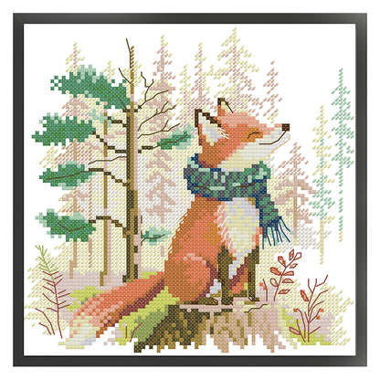 Little Fox In Scarf - 14CT Stamped Cross Stitch 21*21CM(Joy Sunday)