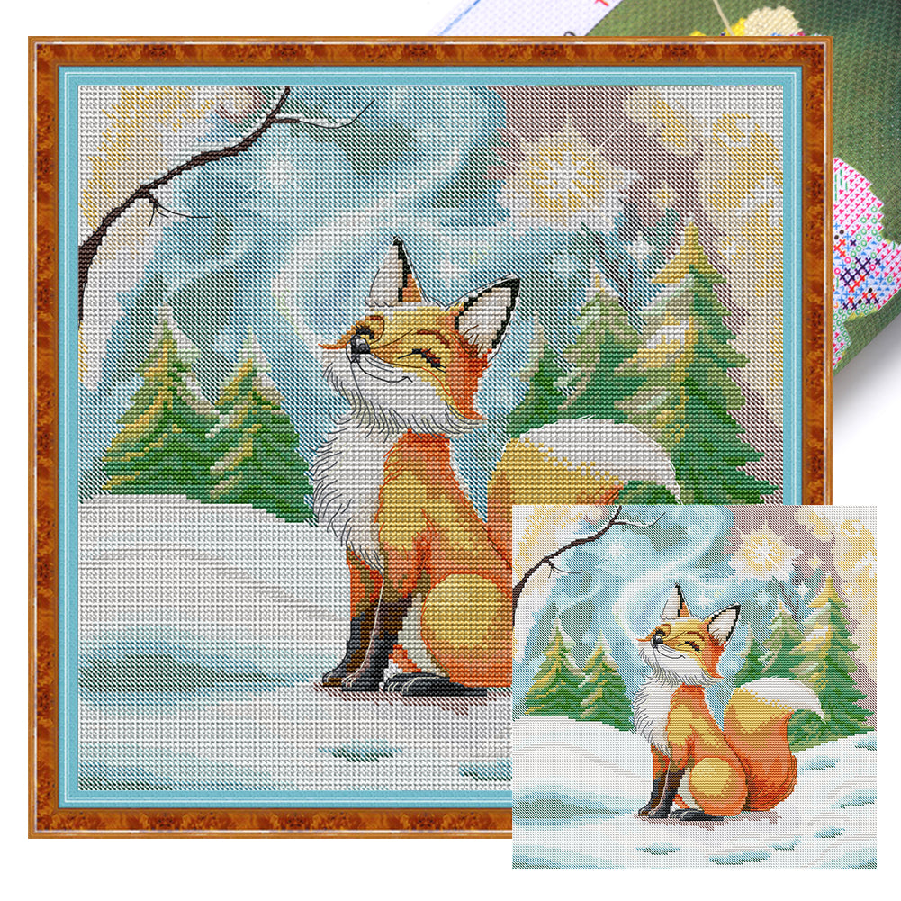 Little Fox In Winter - 14CT Stamped Cross Stitch 34*34CM(Joy Sunday)