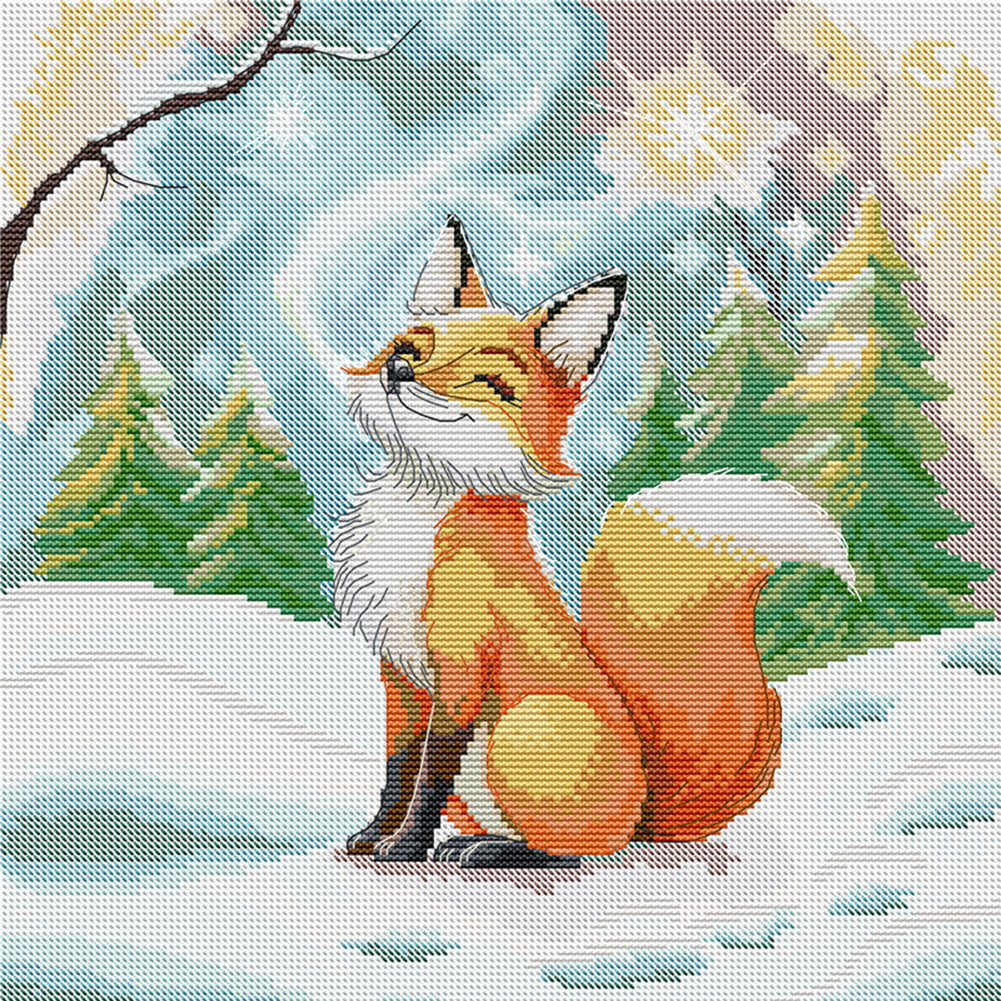 Little Fox In Winter - 14CT Stamped Cross Stitch 34*34CM(Joy Sunday)
