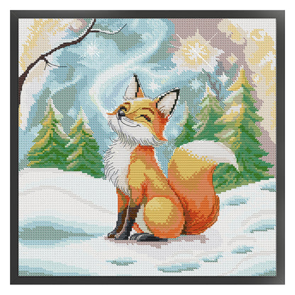 Little Fox In Winter - 14CT Stamped Cross Stitch 34*34CM(Joy Sunday)