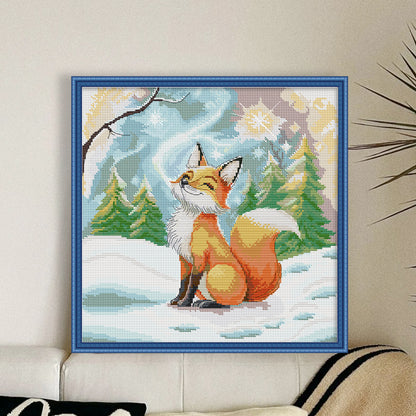 Little Fox In Winter - 14CT Stamped Cross Stitch 34*34CM(Joy Sunday)