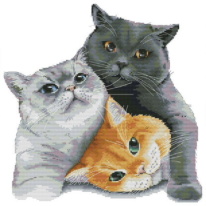Three Lazy Cats - 14CT Stamped Cross Stitch 35*35CM(Joy Sunday)