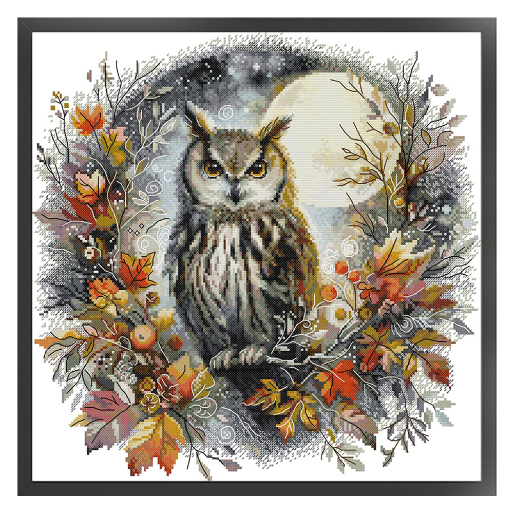 Autumn Night Owl - 14CT Stamped Cross Stitch 44*42CM(Joy Sunday)