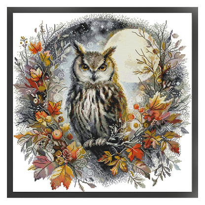 Autumn Night Owl - 14CT Stamped Cross Stitch 44*42CM(Joy Sunday)
