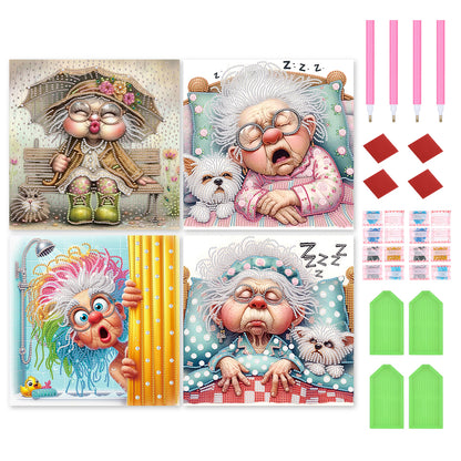 4 Pcs Old Lady - Special Shaped Drill Diamond Painting 30*30CM