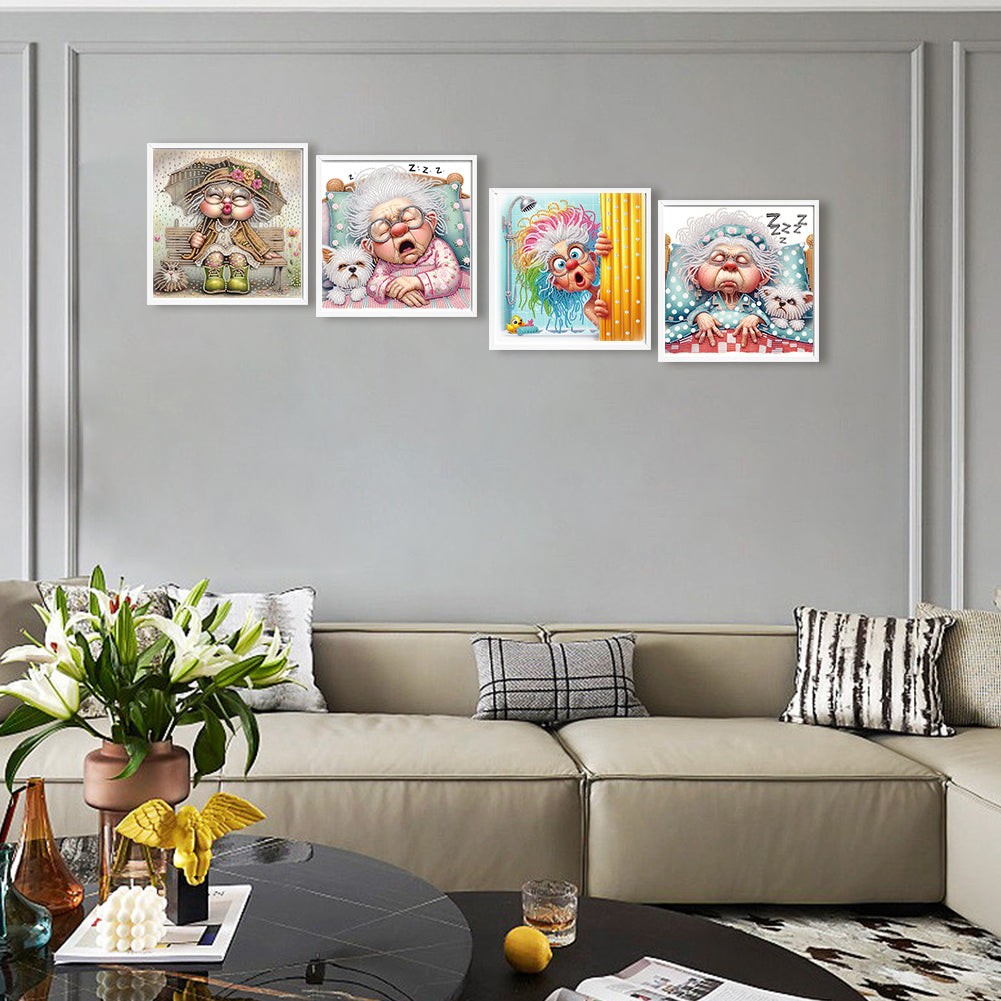 4 Pcs Old Lady - Special Shaped Drill Diamond Painting 30*30CM