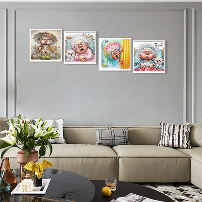 4 Pcs Old Lady - Special Shaped Drill Diamond Painting 30*30CM