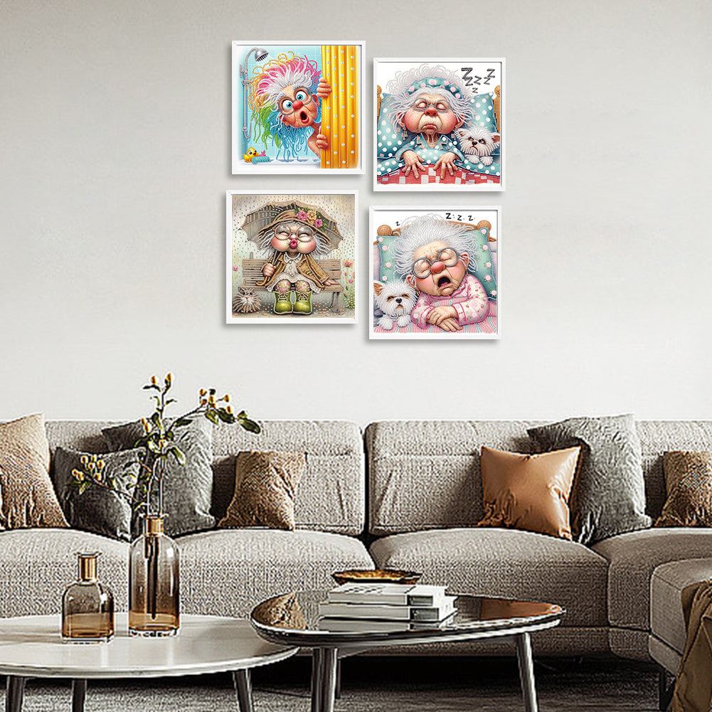 4 Pcs Old Lady - Special Shaped Drill Diamond Painting 30*30CM