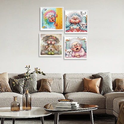 4 Pcs Old Lady - Special Shaped Drill Diamond Painting 30*30CM