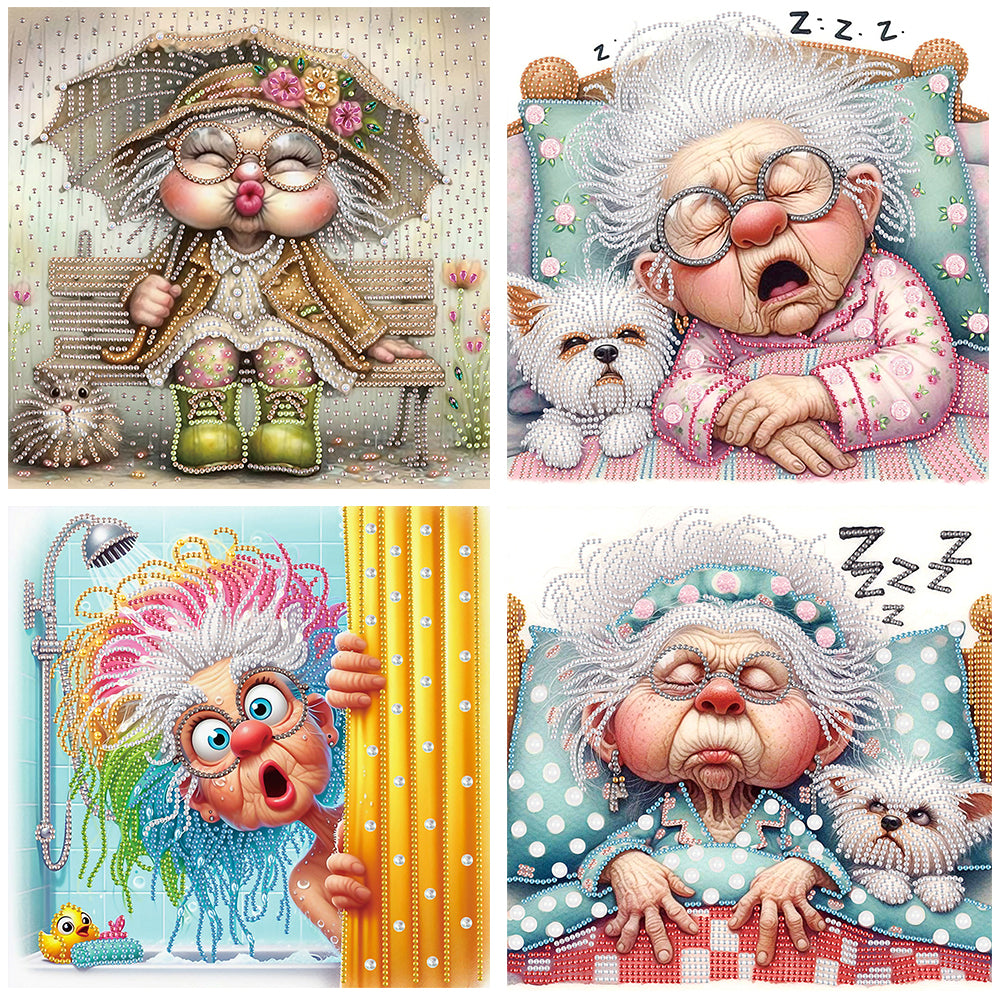 4 Pcs Old Lady - Special Shaped Drill Diamond Painting 30*30CM