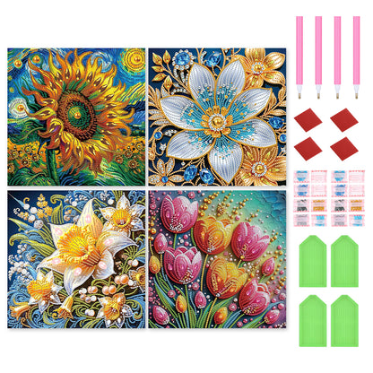 4 Pcs Flowers - Special Shaped Drill Diamond Painting 30*30CM