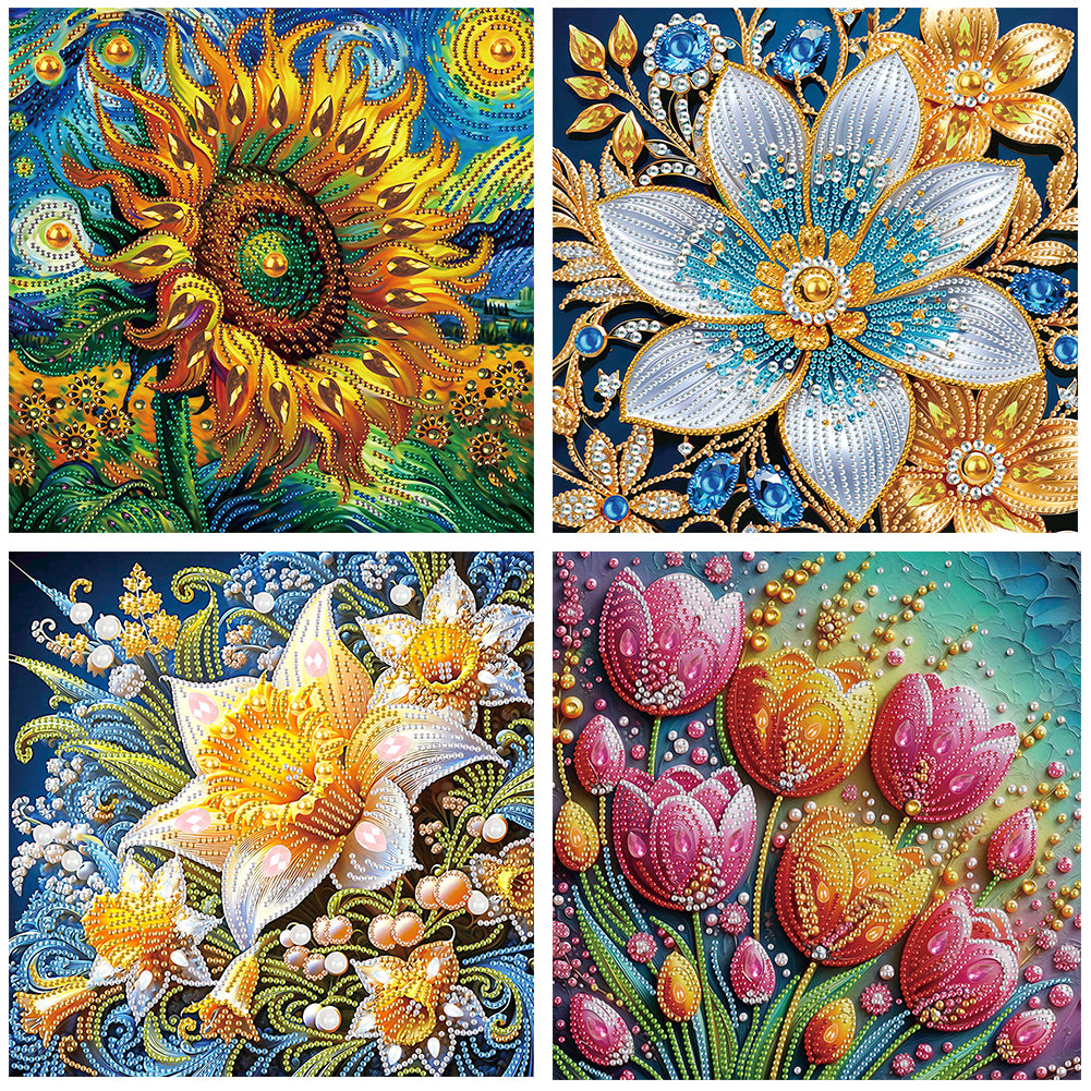 4 Pcs Flowers - Special Shaped Drill Diamond Painting 30*30CM