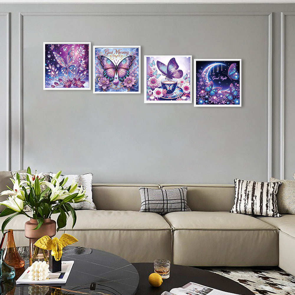 4 Pcs Purple Butterfly - Special Shaped Drill Diamond Painting 30*30CM