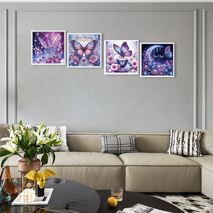 4 Pcs Purple Butterfly - Special Shaped Drill Diamond Painting 30*30CM