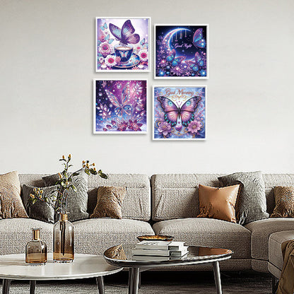 4 Pcs Purple Butterfly - Special Shaped Drill Diamond Painting 30*30CM