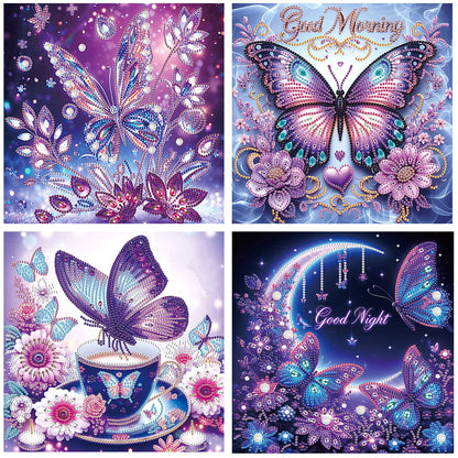 4 Pcs Purple Butterfly - Special Shaped Drill Diamond Painting 30*30CM